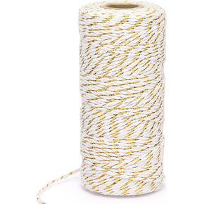 328 Feet Cotton Bakers String Rope, White Christmas Twine String with Gold Wire, Cotton Cord for Gift Wrapping, Wedding, Crafting, Holiday Decorations
