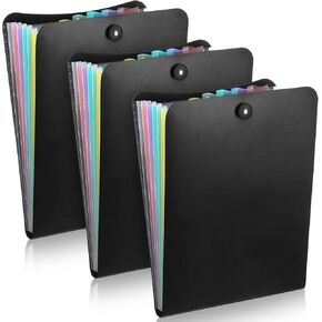 3 Pack Black Vertical File Folder Expanding Folder with 7 Pockets File Organizer Letter Size Portable Document Holder for Office Classroom Home Supplies