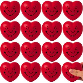كرات الإجهاد على شكل قلب 16 PCS حزمة | 3 "بوصة حمراء شكل قلب كرات ابتسامة | ضغط كرات القلب الرغوية مع عناق | كرات القلب الناعمة لهدايا الفصول الدراسية في عيد الحب |
