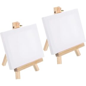 PATIKIL 4" x 6" Canvas Easel Set, 2 Set Mini Stretched Display Canvases Panel Board with Portable Tripod Wooden Holder Stand for Drawing Painting Art