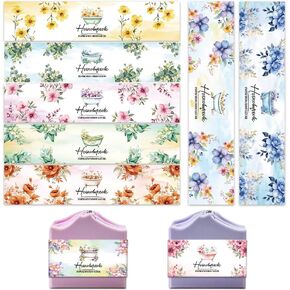 PH Pandahall 90pcs حوض الاستحمام زهور الأزهار مغلفات الصابون للصابون محلي الصنع ، 9 أنماط ملصقات الصابون بالألوان المائية ، ورقة تغليف الصابون المصنوعة يدويًا ، غلاف حمام ، 8.3 × 1.97 بوصة