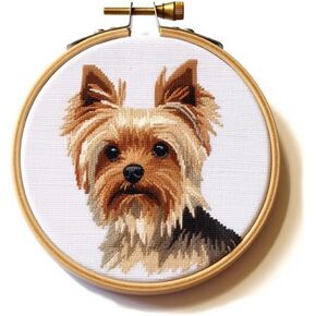 Generic Yorkshire Terrier Stamped Cross Stitch Kits for Beginners Easy with Hoop 11CT Needlepoint Embroidery DIY Counted Cross Stitch Kits Art Craft Wall Decor 35x35cm(1)