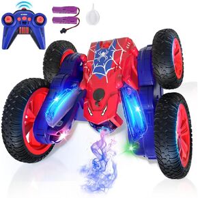 Remote Control Car, RC Stunt Car with Spray Effect & LED Words, 360°Flip Double Sided 4WD Off-Road RC Car for Kids, Remote Control Car for Boys 4-7,8-12, Toys for Boys 5-7,8-12,Gift for Boys Girls