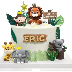 17PCS Safari Animal Cake Topper - Jungle Wild One Cake Decorations with Lion Giraffe Elephant Monkey Koala for Wild Animals Themed Birthday Cake Decorations