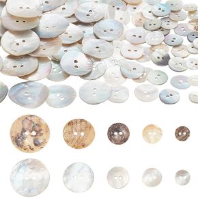 PH PandaHall 100pcs Natural Shell Buttons, 2-Hole Sewing Buttons 10/12/15/20/25mm Round Shell Buttons Craft Seashell Buttons for Cloth Coats Suits Jacket Blazers Jeans Skirts Sewing Craft Making