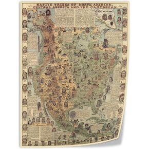 Native Tribes of North American Map Poster Vintage Posters Canvas Print Wall Art Decoration Poster Living Room Office Bedroom Aesthetic Poster 16x20inch(40x50cm) Unframe-style