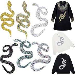 6 PCS Snake-Shaped Rhinestones Patches Ribbon Trim Applique Snake Iron on Patches Fashion Sew Iron on Applique DIY Clothing Accessories for Repair Decoration Clothes Garments Bags Wedding Dress