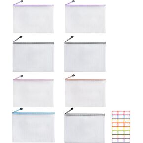 8pcs Mesh Zipper Pouch Bags A4 Zipper Bags File Bags Storage Bags for Organizing Puzzles Board Games Reusable Zipper Pouches for Travel School Office Supplies and Home Organization