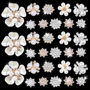 أزرار زهرة اللؤلؤ للملابس 30 pcs مسطحة أزرار الراين ، بروش للمجوهرات التي تصنع زر زخارف زخارف لؤلؤة in Kuwait