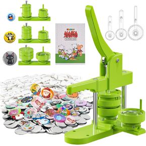 Aiment Button Maker Machine Multiple Sizes 600Pcs, Photo Pin Badge Maker 1+1.25+2.25 inch for Kids, Button Press Machine with 600 Sets Button Making Supplies & Cutter & Magic Book (Green, 25/32/58mm)