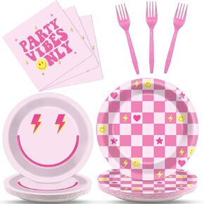 96pcs Preppy Party Supplies Pink Smile Face Paper Paper Paper Laper
