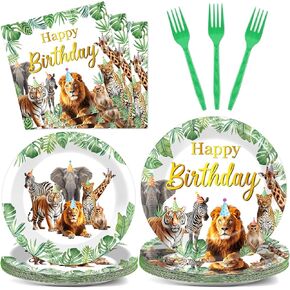 96pcs ألواح حيوانات الغابة والمناديل Safari Safari Safari عيد ميلاد عيد ميلاد الزخارف حديقة حيوانات لوحات الحلوى لوحات البرية أدوات مائدة عيد ميلاد للحيوان