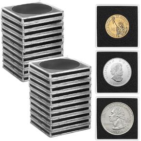 25 Pcs Coin Snap Holders Adjustable Acrylic Coin Collection Cases with Sponges Acrylic Square Coin Case with Foam Gasket Coin Storage Organizer Box for Collectors (25)
