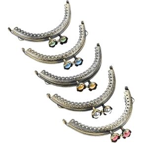 dophee 5PCS Metal Purse Clasp Frame, 8.5cm/3.35" Retro Arch Kiss Clasp Lock for DIY Sewing Craft Hand-Made Coin Bag Handbag Purse Shoulder Strap Bag, Multi Colored Flowers