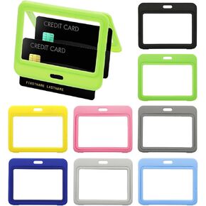 8PCS Horizontal ID Badge Holder, Double-Sided Transparent ID Badge Holders, Waterproof Name Tags Holder Hard Plastic ID Card Case Protector Pouch for Proximity Key Card Office School ID Credit Card