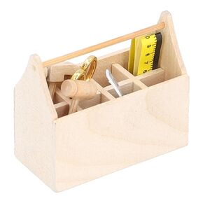 Dollhouse Mini Toolbox, 1/12 Scale Miniature Wooden Dollhouse Toolbox with Household Tools, High Simulation Model Accessories, Multifunctional Storage