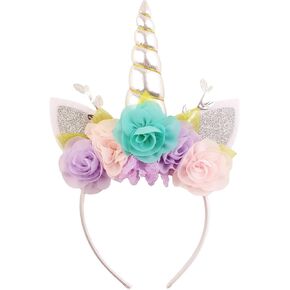Nishine Girls Unicorn Horn Beadband with chiffon leaf floral unicron tiara alloween cospaly supply supply supply supply