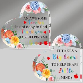 2 Pieces 2024 Teacher Appreciation Gifts for Women Thank You Teacher Gift Teacher Retirement Birthday Gift Graduation Gift Acrylic Paperweight Keepsake from Student First Day of School(Flower Style)