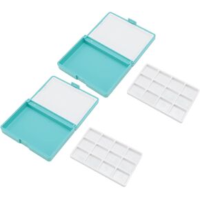 Travel Watercolor Palette, 2Pcs 3.14x2.36x0.66in Compact Mini Pocket Size Watercolor Box 24 Grids Portable Detachable Accommodate Plastic Palette Travel Paint Box
