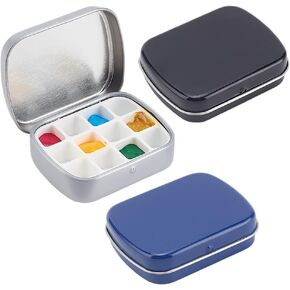 PH PandaHall 3pcs 12 Wells Mini Paint Storage Box, 3 Colors Empty Watercolor Tin Portable Metal Mini Tin Box with Lid Travel Painting Tray Palette for Paint Storage Container Travel
