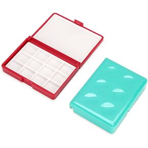 2PCS Plastic Watercolor Box, Portable Paint Palette Box, Empty Watercolor Palette Box Container, Watercolor Paint Palette Box, Paint Pallet for Paint Lovers, Students (blue x 24,Red x 12)