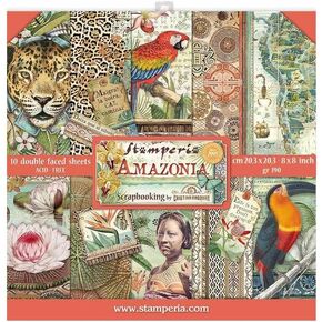 Stamperia Mini Scrapbooking Pad-Double Sided Sheets-Amazonia, Paper, Wooden, 8 x 8 inches v