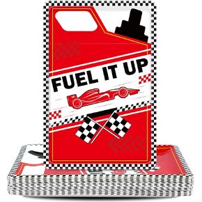 50 Pcs Race Car Party Paper Plates Racing Car Fuel Can Party Decorations Supplies Checkered Flag Black and White Disposable Dessert Tableware Dinnerware for Kids Boys Girls Birthday Baby Shower Decor