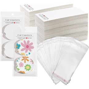 200 PCS Car Coaster Packaging for Selling, Sublimation Car Cupholder Display Card with Bag, Self-seal Hanging Bags for Auto Sublimation Blanks, Heat Press Machines Accessories