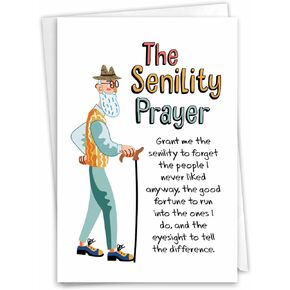 NobleWorks - 1 Funny Happy Birthday Notecard - Old Man Humor Greeting Card with Envelope - Man's Senility Prayer C9348BDG