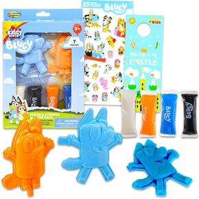 Bluey Dough and Stamper Activity Set - Bundle with 4 Bluey Dough Sticks with 2 Bluey Character Molds for Boys, Girls Plus Stickers | Bluey Sensory Dough for Kids