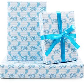 AircooL Baby Shower Wrapping Paper Boy, It's a Boy Baby Boy Feet Blue White Stripes Wrapping Paper 20 x 28 inches for Boys Birthday Present Gender Reveal Theme Baby Shower Party Kindergarten Newborn