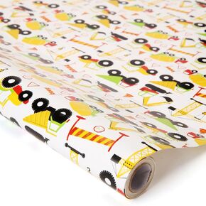 wishinside Kids Wrapping Paper Roll, 17 Inches X 32.8 Feet, Mini Roll, Vehicle-themed Design Wrap Paper for Kids Boys Construction Truck Birthday, Baby boy, Baby Shower, 1 Roll