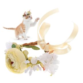 Pet Headband for Cats Beautiful Floral Garland Crown Headpiece for Halloween Costume Cat Wreath Accessory for Pet Festivals and Parties