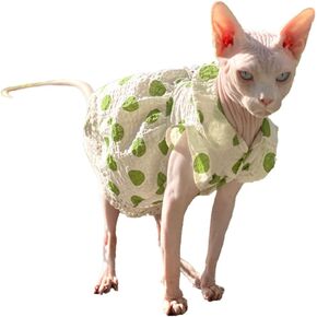 Hairless Cat Clothes - Breathable Summer Cotton Puff Sleeve Dress with Button Polka Dots Sunflower Skirt Elegant Girly Soft Princess Dress for Sphynx, Cornish Rex, Devon Rex, Peterbald Cat (XS,White)