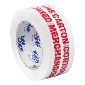Tape Logic 2 Inch x 110 Yards Pre-Printed Packing Tape,Mixed Merchandise, 2.2 Mil Thick, Red/White, 6 Pack, for Packaging, Shipping, Moving, Home and Office