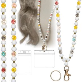 Lanyard for ID Badges Smiley Teacher Lanyard Women Cute Lanyard Beads Lanyard Keychain Lanyard for Office School