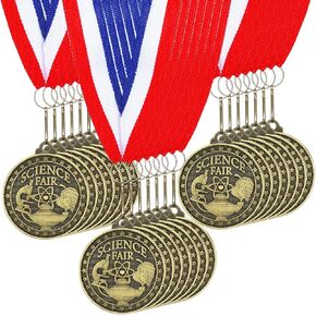 30 Pcs Science Fair Medals with Neck Ribbons Science Fair Project Awards Bulk 2 Inch Gold Metal Prizes Trophies Gift Ornaments for Education Competitions Event Winner