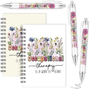 Inbagi 5 Pcs Occupational Therapy Gifts Flower Spiral Journal Notebook Flower Ballpoint Pen OT Gifts for Speech Therapist OT Appreciation Gifts Psychology Gifts for Women Female Therapists