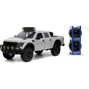 Just Trucks 1:24 2011 Ford F-150 SVT Raptor Die-Cast Car & Tire Rack, Toys for Kids and Adults(Gray)