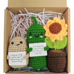 SZMDLX Positive Crochet Potato Sunflower Pot Cucumber,Handmade Funny Support Cute Knitting Encouragement Knitted for Birthday Festival Home Office Decor Holiday Décor