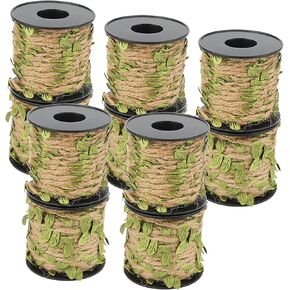 SHEUTSAN 10 Rolls 33Ft Burlap Leaf Ribbon, 5mm Greenery Jute Twine Vines with Green Leaves, 10m Artificial Leaf Ribbon Rope for Wedding, Home Decorations
