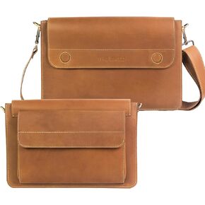 THEGRID Premium Full Grain Horse Leather - Men's Messenger Bag for 14/16 Inch Laptop w/Detachable Sleeve - Office Work Bag