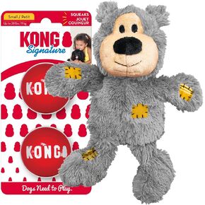 KONG Wild Knots Bear & Signature Balls (2 Pack) - Soft Bear Chew Toy with Rope Interior - Durable Dog Balls for Fetch - for Small Dogs