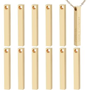 BENECREAT 12 Pcs Stainless Steel Engraving Bar, Solid Bar Pendants for Character Engraving, Gold Bar Necklace, Stainless Stamping Blank for Necklace and Name Tags Making