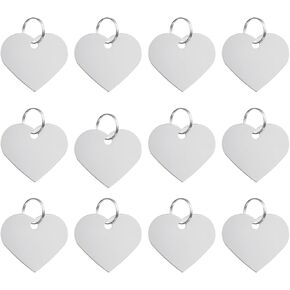 PATIKIL Aluminum Stamping Blanks 1.3 x 1.5 Inch, 12Pcs Heart Shape Metal Engraving Blank Discs Sublimation ID Name Tags Dog Tag with Key Rings for DIY Craft Engraving, Silver Tone