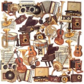Doraking 40PCS Musical Instruments Decals, Aesthetic Stickers for Music Room Basement Bands Teens Decorations, Piano Guitar Stickers for Water Bottles Laptop Luggage Computer Journaling Scrapbooking