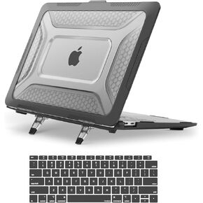 MOSISO Compatible with MacBook Air 13 inch Case 2022 2021 2020 2019 2018 A2337 M1 A2179 A1932, Honeycomb Shockproof Heavy Duty TPU Bumper Plastic Hard Case with Fold Kickstand&Keyboard Cover, Black