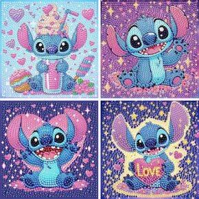 KOJEFCV 4 PCS Diamond Art Painting Kits for Kids,Cartoon Diamond Art for Kids Ages 4-8-12,Cartoon Gem Art Kit Crafts Beginners for Gift Home Wall Decor(6x6inch)