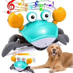 Mity rain Crab Crawling, Escaping Crab Dog Toy with Obstacle Avoidance Sensor, Dancing Crab Toys with Music Sounds & Lights for Dogs Cats Pets, Pre-Kindergarten Learning Crawl Toys