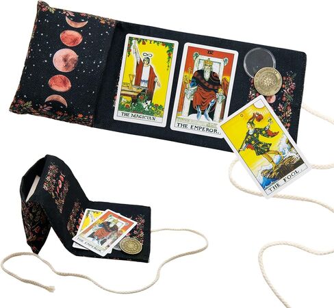 Knana Tarot Card Holder - Linen Tarot Card Case, Tarot Card Bag with Tarot Coin, Tarot Card Storage, Tarot Accessories, Suitable for Most Sizes of Tarot Cards, Oracle Cards (Sun Moon) in Kuwait